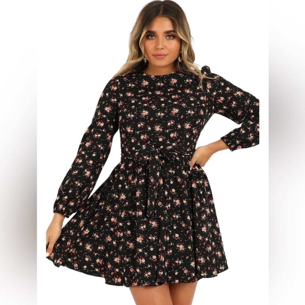 Showpo Secret Whispers Dress in Black Floral